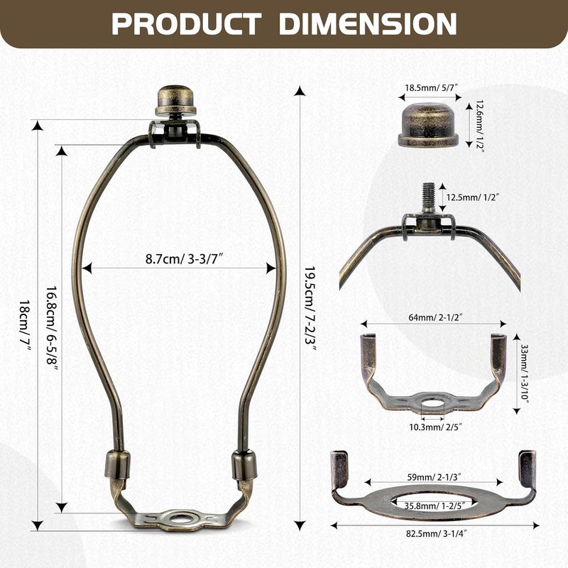 GooChan Lamp Shade Harp, Antique Brass Lamp Harp Frame Lampshade Bracket, Detachable Shade Holder for Floor or Table Light (Bronze, 7-Inch) - Image 2
